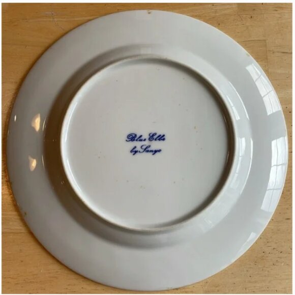 Blue Elbe By Sanyo Porcelain Plates Dinner Salad Bowl Blue Onion Floral Design - Picture 8 of 15
